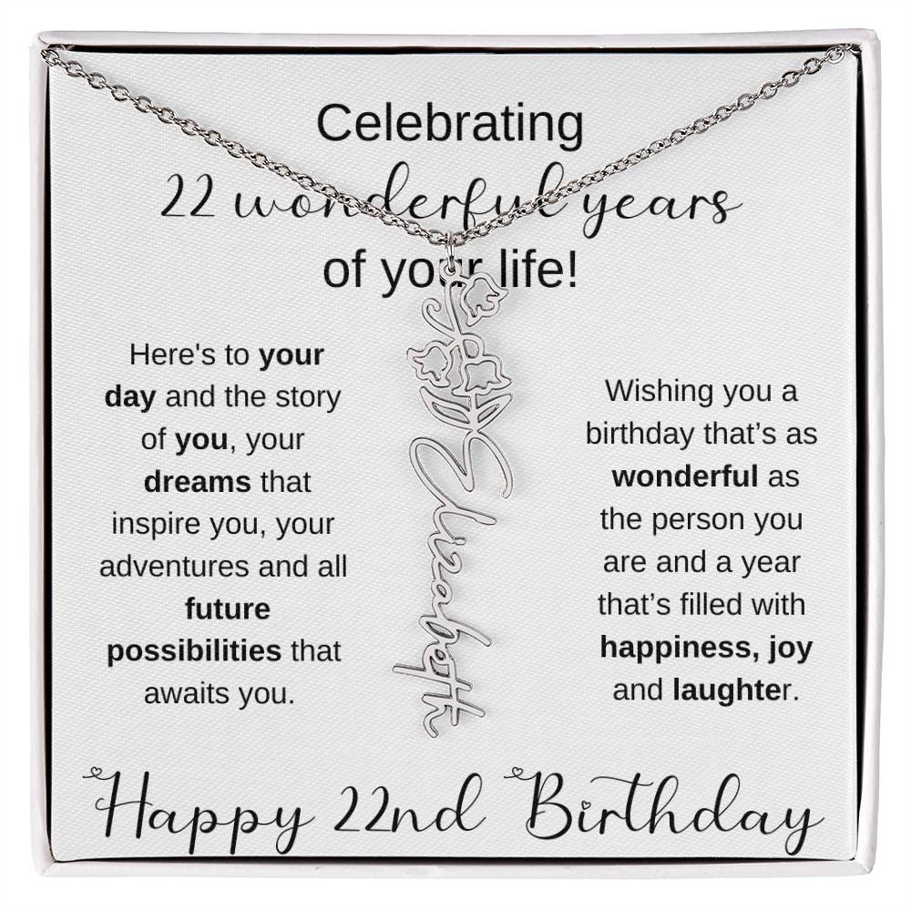 Happy 22nd Birthday | Flower Name Necklace