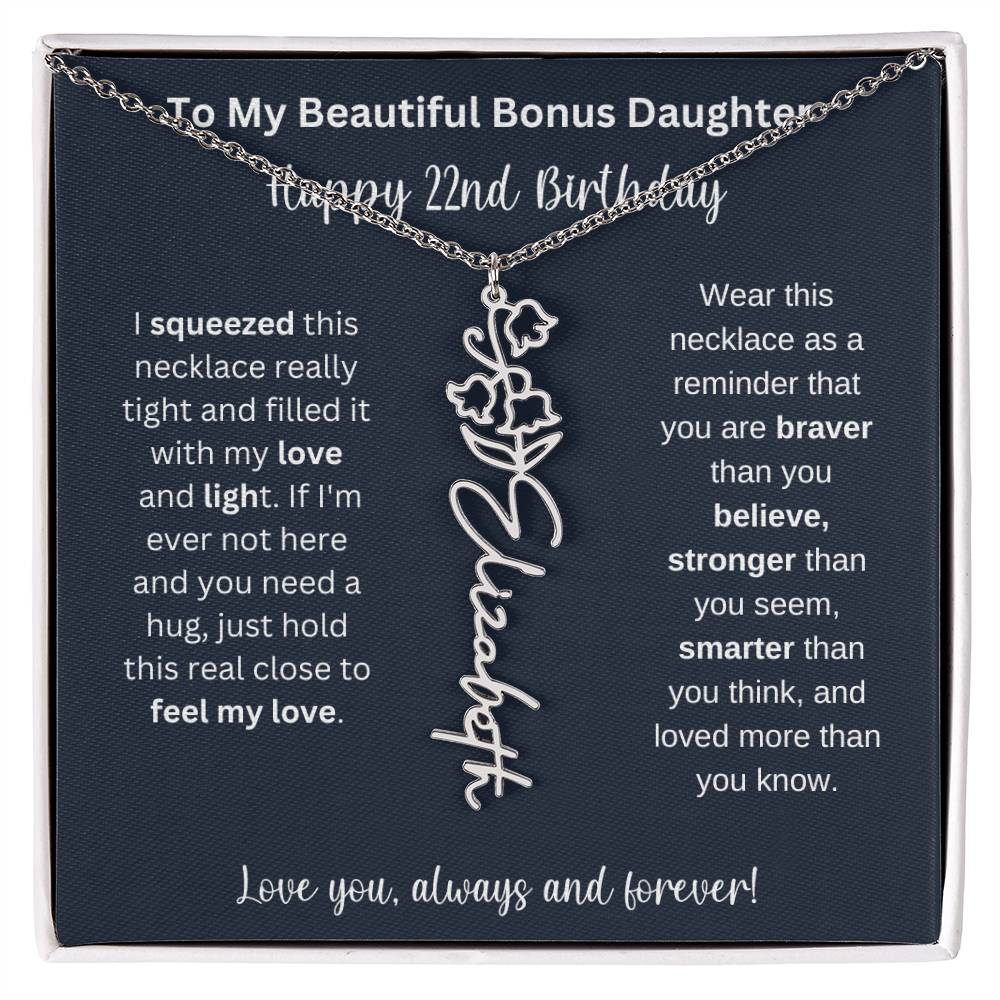 To My Beautiful Bonus Daughter | Happy 22nd Birthday | Flower Name Necklace
