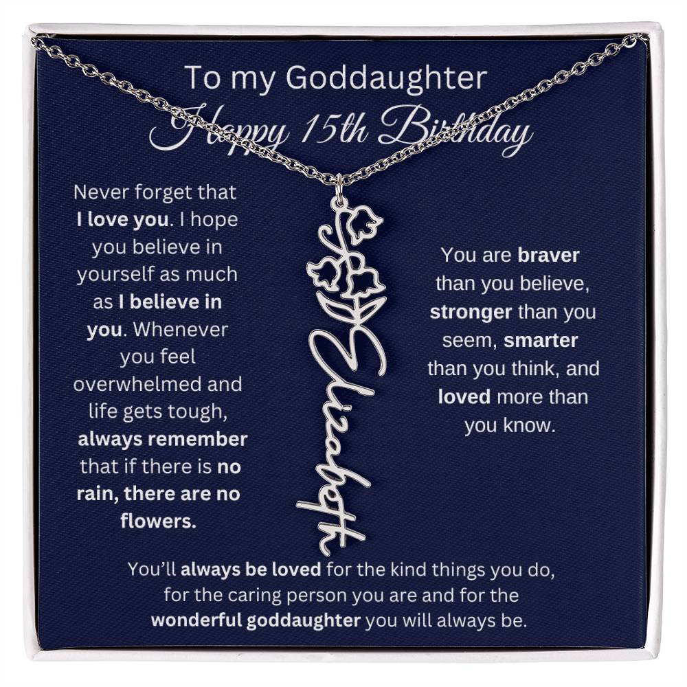 To My Goddaughter - Happy 15th Birthday - Flower Name Necklace