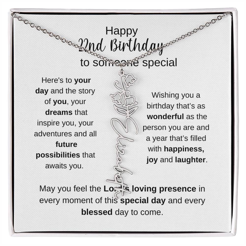 Happy 22nd Birthday To Someone Special - Flower Name Necklace