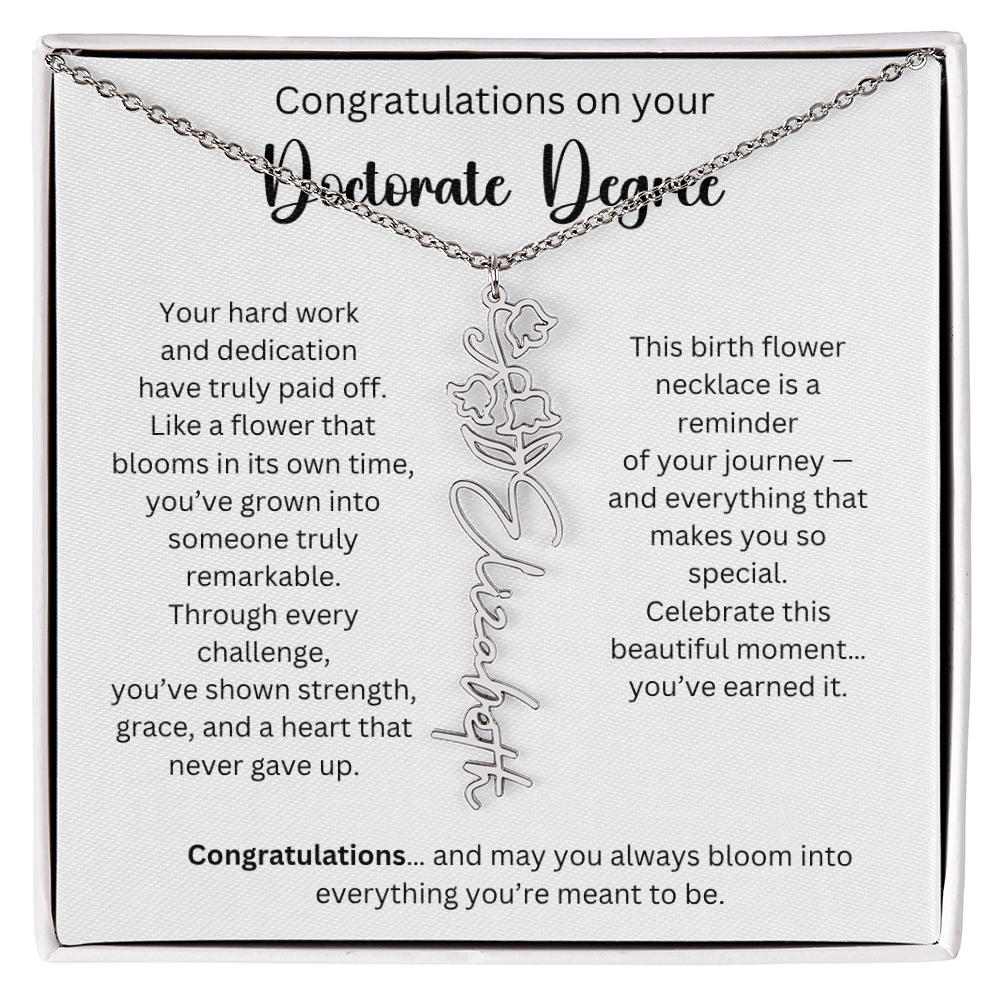 Personalized Doctorate Graduation Gift - Birth Flower Name Necklace