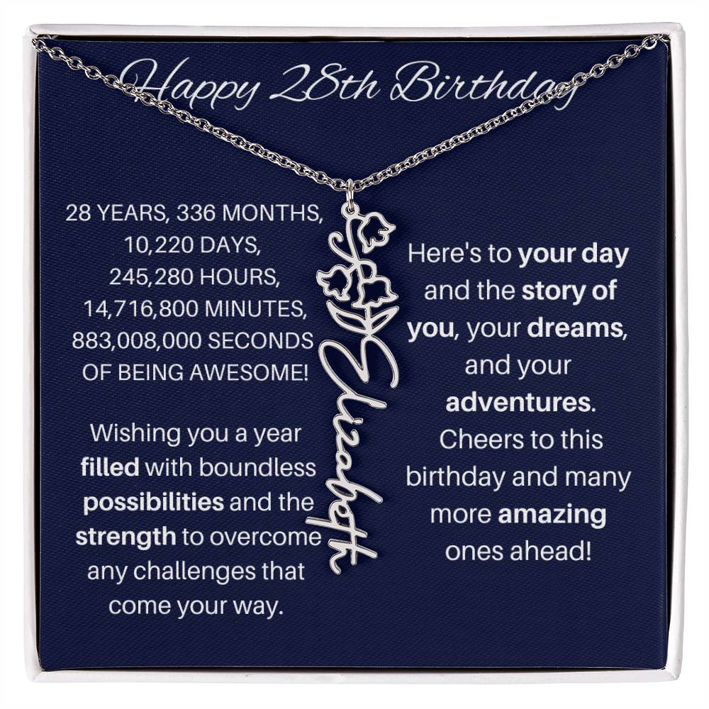 28th Birthday Birth Flower Necklace