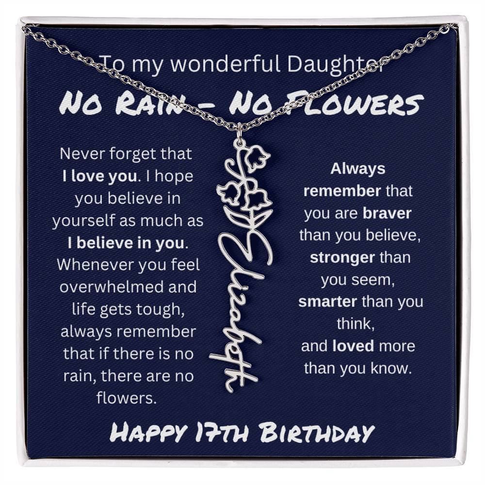 No Rain - No Flower | Happy 17th Birthday | Flower Name Necklace