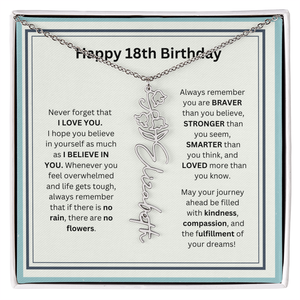 18th Personalized Birthday Gift - Flower Name Necklace