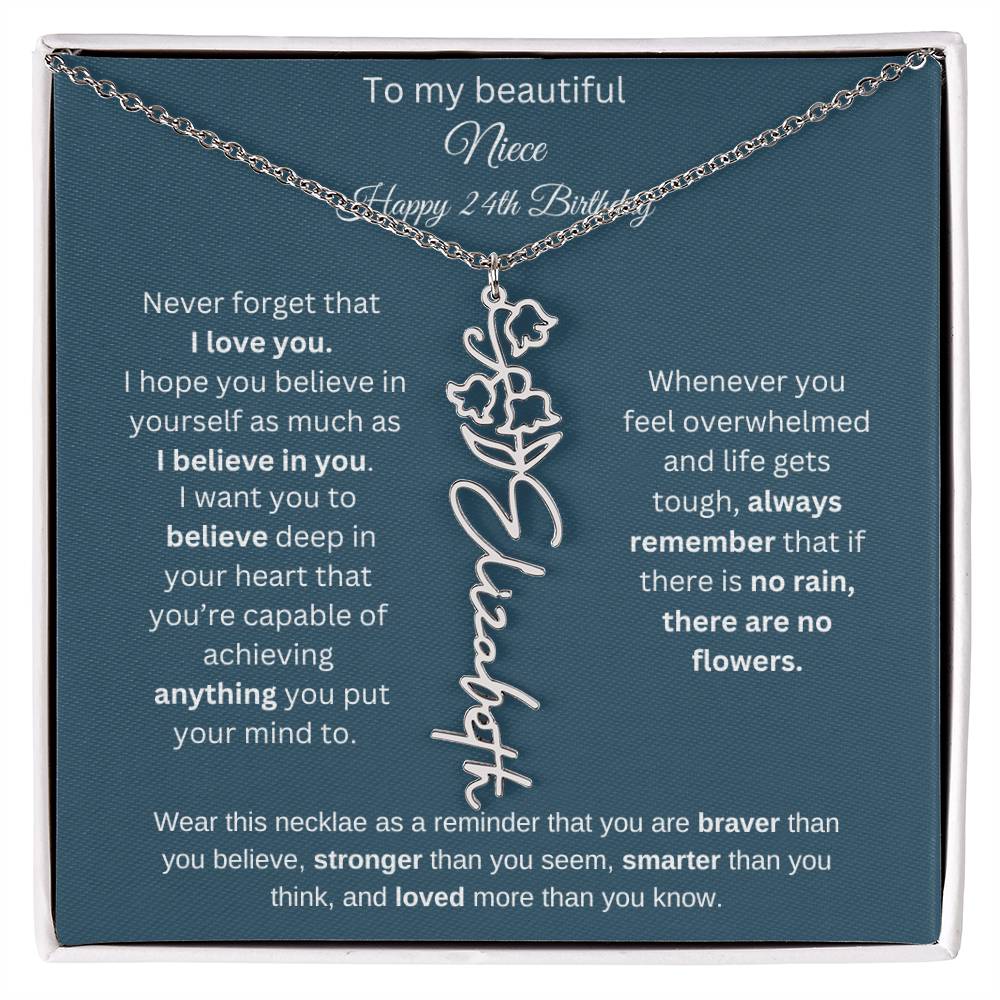 24th Birthday Name Birthflower Necklace Gift for Niece