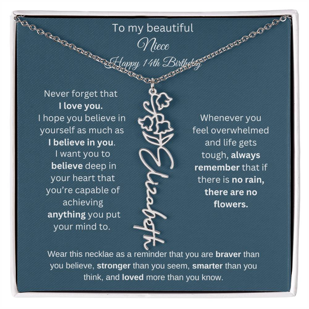 14th Birthday Name Birthflower Necklace Gift for Niece