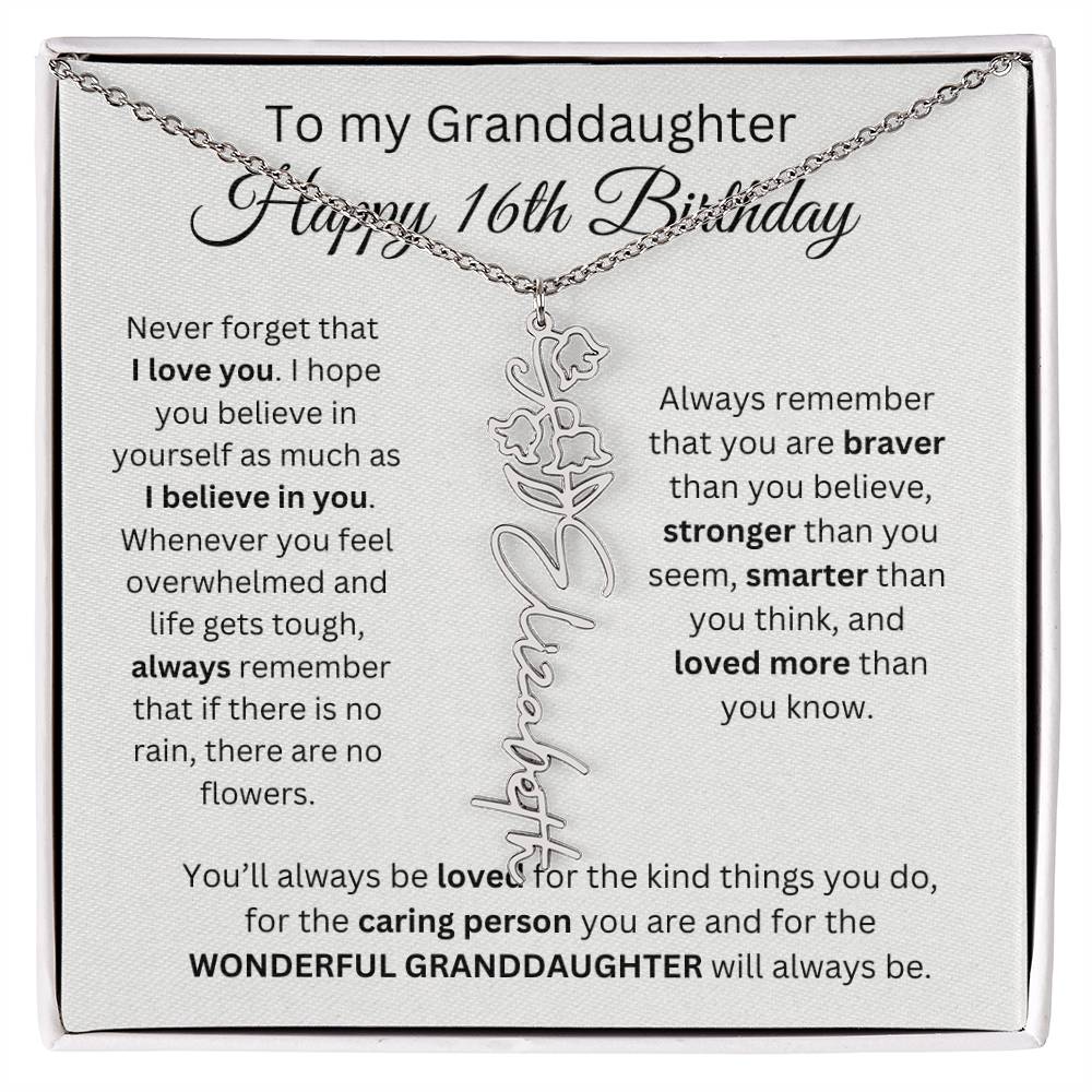 To My Granddaughter | Happy 16th Birthday | Flower Name Necklace