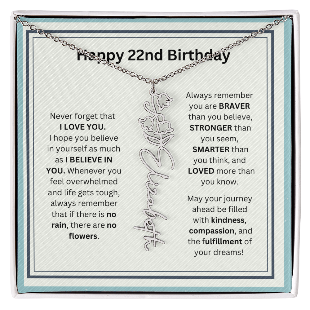 22nd Personalized Birthday Gift - Flower Name Necklace