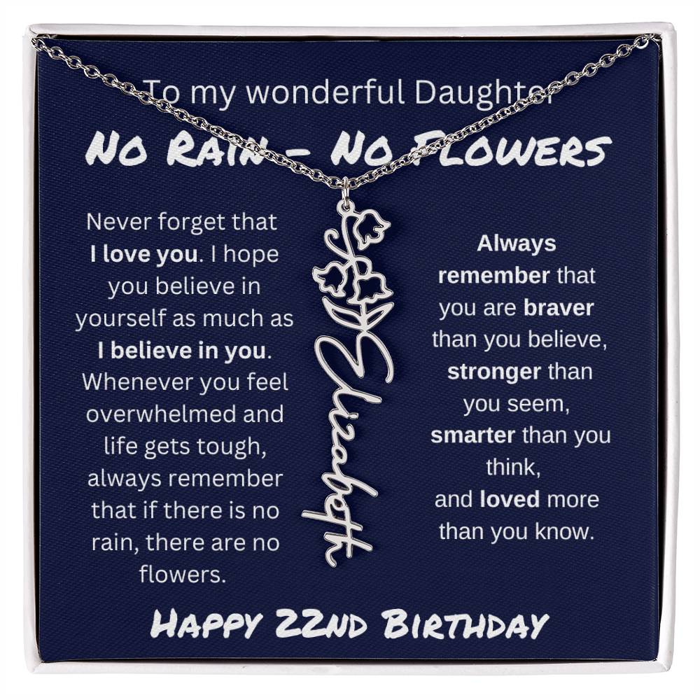 No Rain - No Flower | Happy 22nd Birthday | Flower Name Necklace