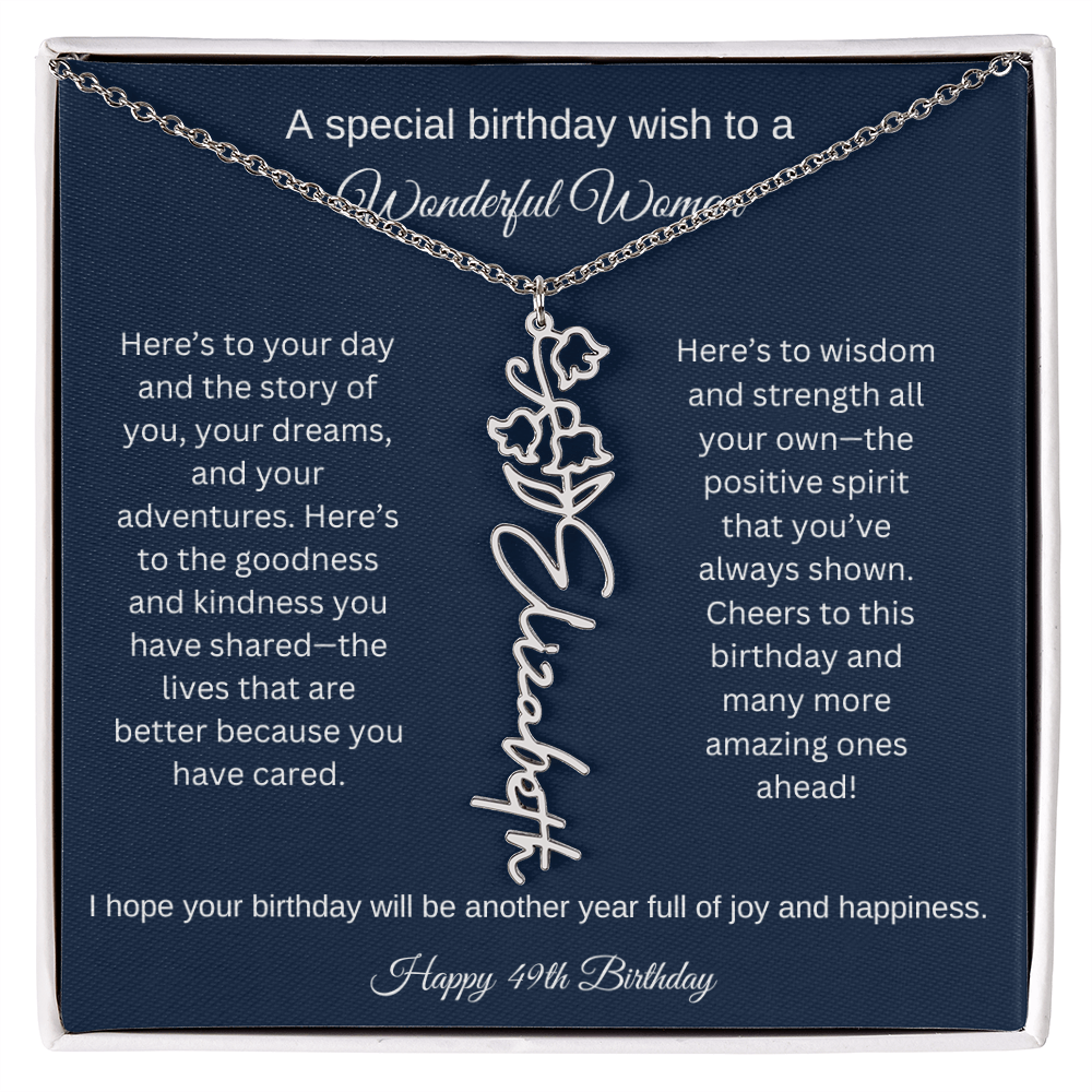 49th Birthday Gift Idea - Flower Name Necklace