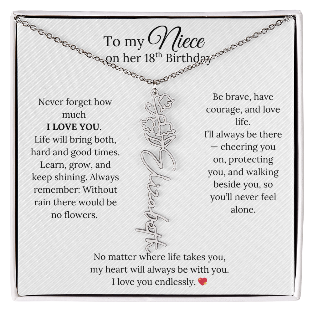 18th Birthday Gift from Aunt - Personalized Birth Flower Name Necklace