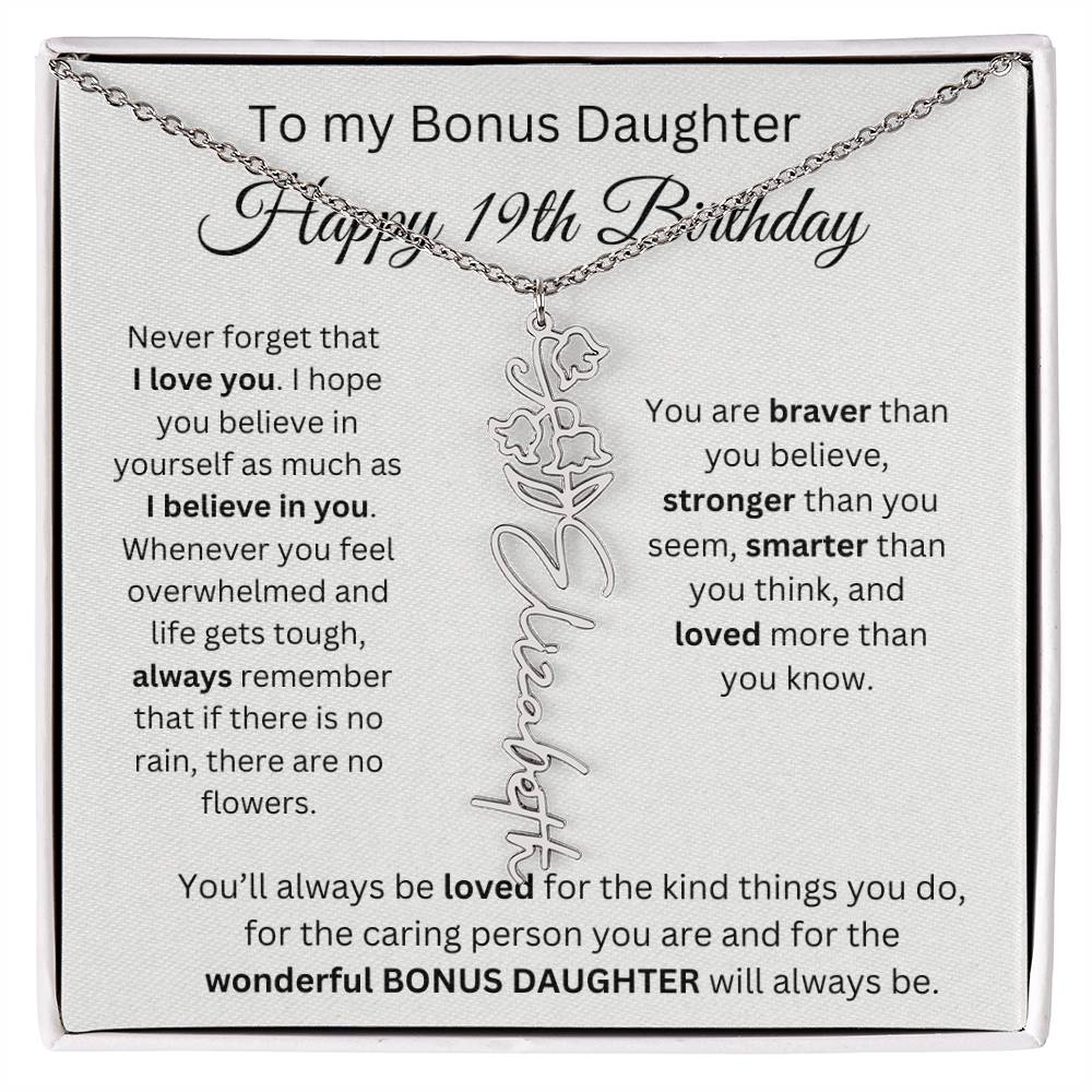 To My Bonus Daughter | Happy 19th Birthday | Flower Name Necklace
