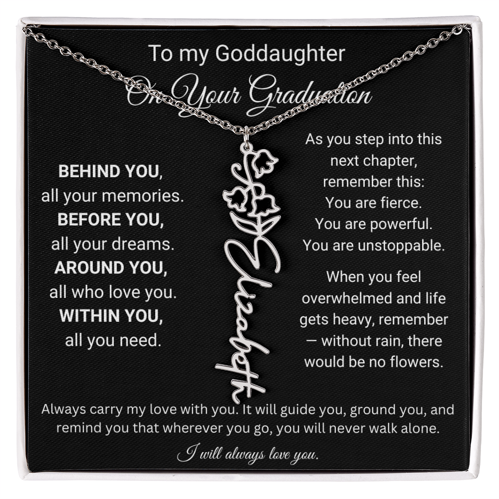 Birth Flower Name Necklace for Goddaughter Graduation