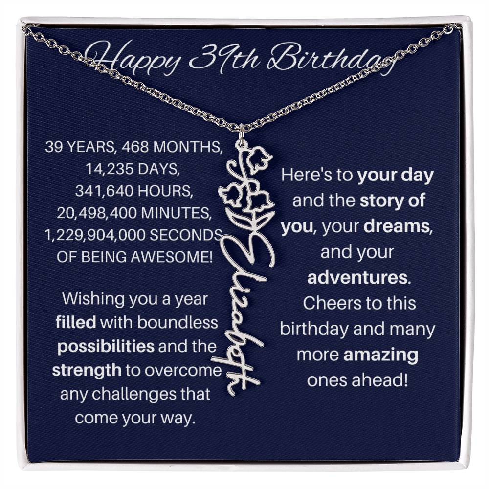39th Birthday Birth Flower Necklace