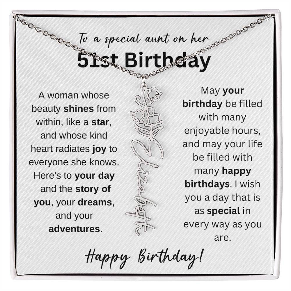 To A Special Aunt Happy 51st Birthday - Flower Name Necklace