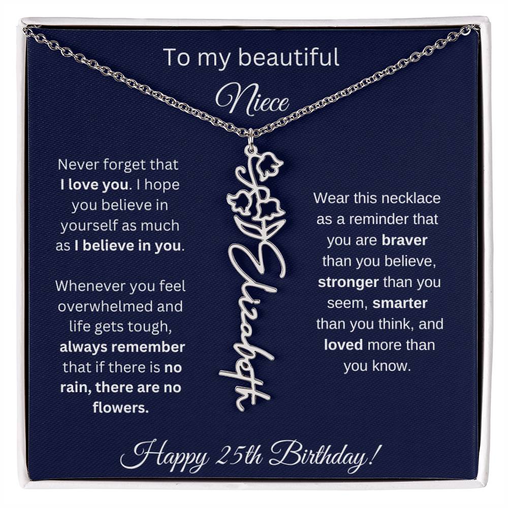 Niece 25th Birthday | Never Forget That I Love You | Birth Flower Name Necklace