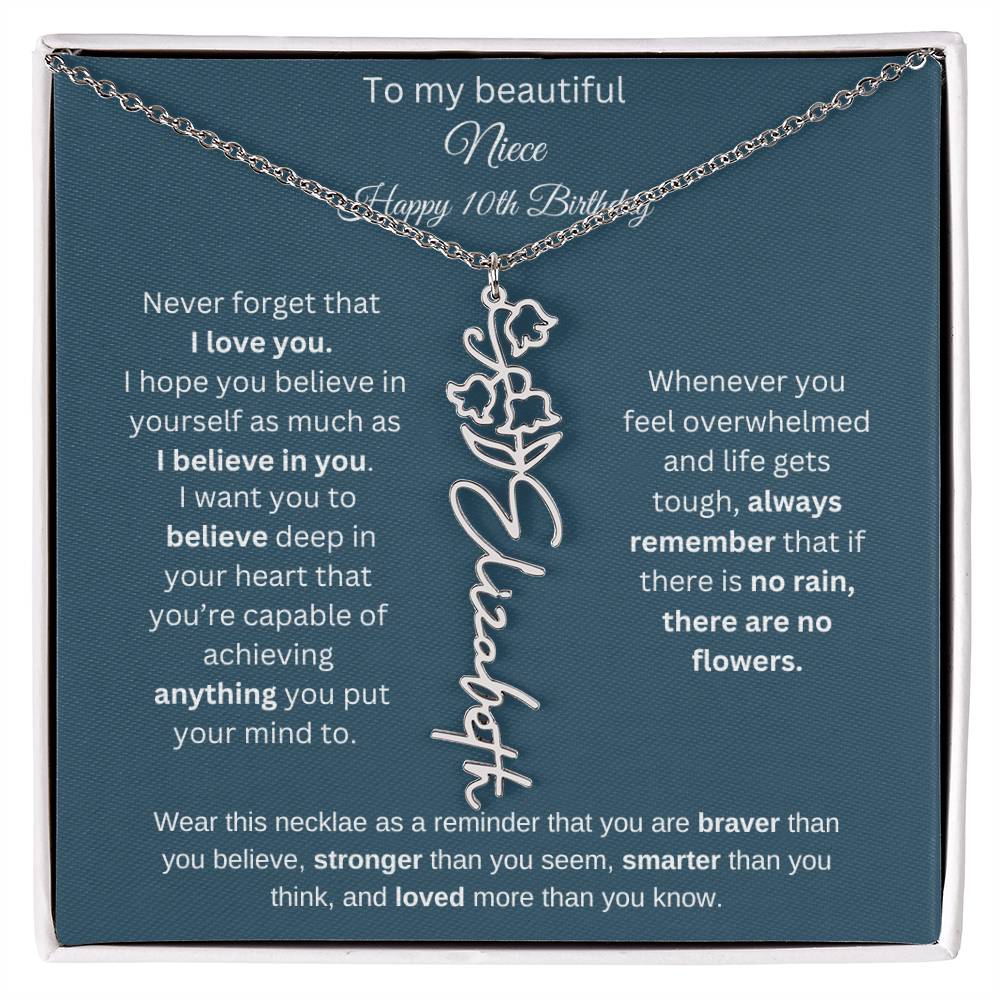 10th Birthday Name Birthflower Necklace Gift for Niece
