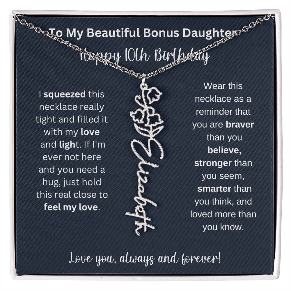 To My Beautiful Bonus Daughter | Happy 10th Birthday | Flower Name Necklace