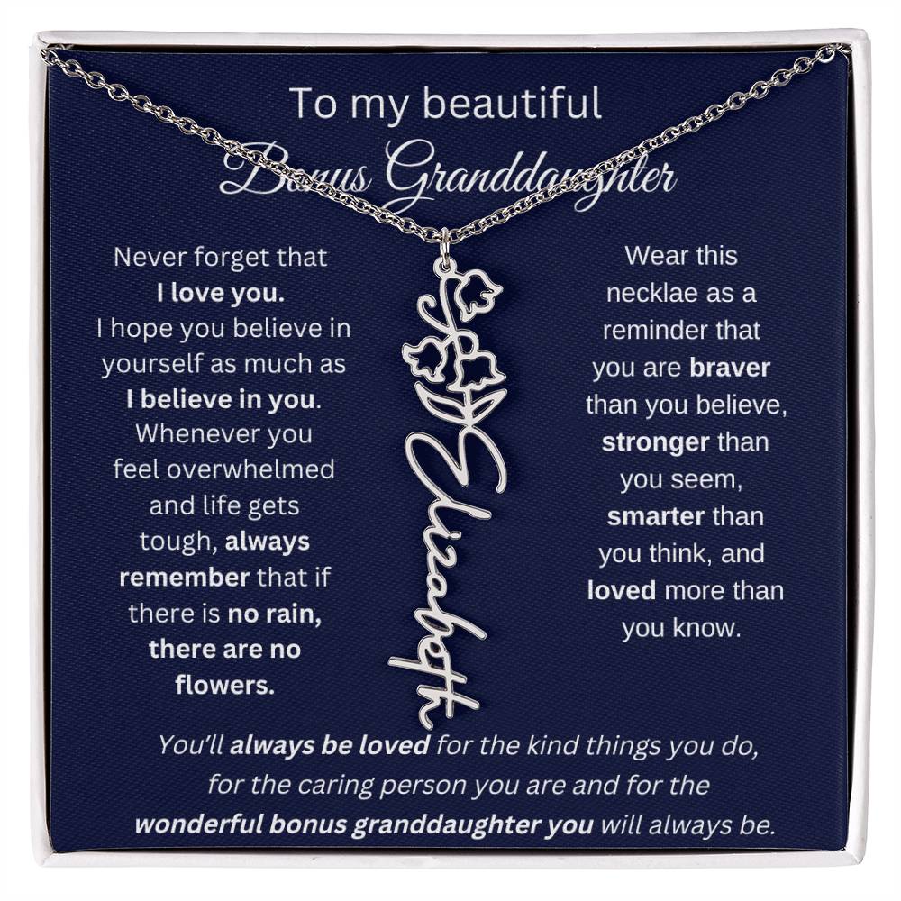 To My Beautiful Bonus Granddaughter | Never Forget That I Love You | Flower Name Necklace
