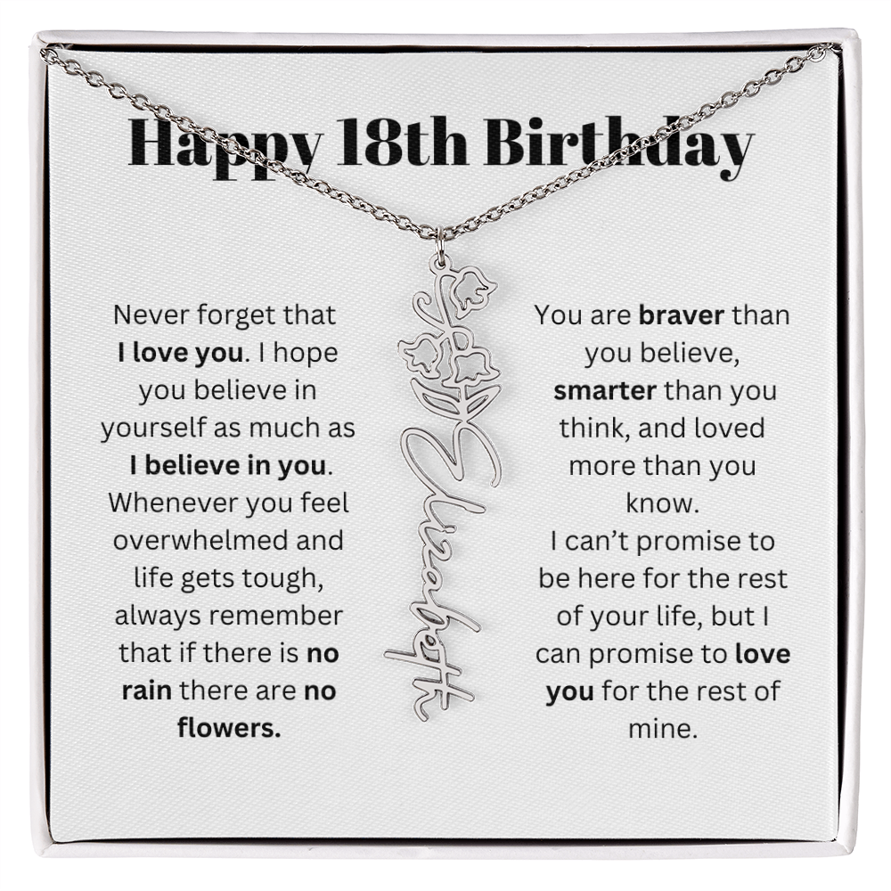 18th Personalized Birthday Gift for Her - Flower Name Necklace