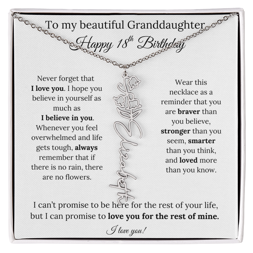 18th Birthday Gift for Granddaughter Flower Name Necklace with Message Card