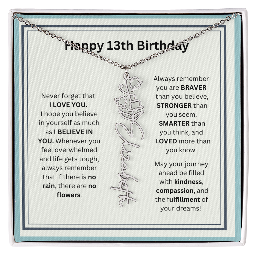 13th Personalized Birthday Gift - Flower Name Necklace