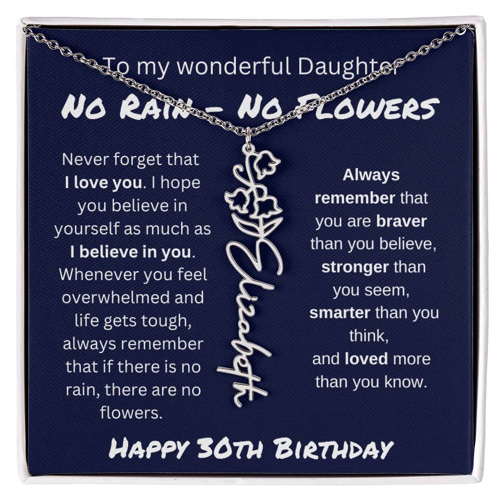 No Rain - No Flower | Happy 30th Birthday | Flower Name Necklace