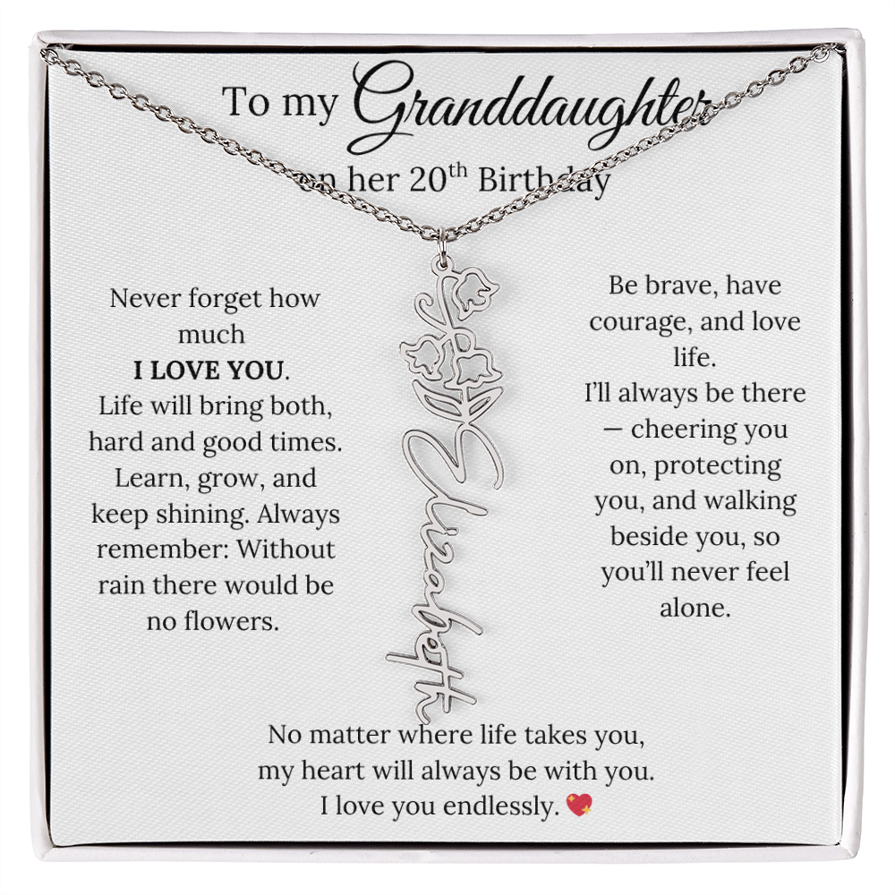 20th Birthday Gift For Granddaughter - Personalized Flower Name Necklace