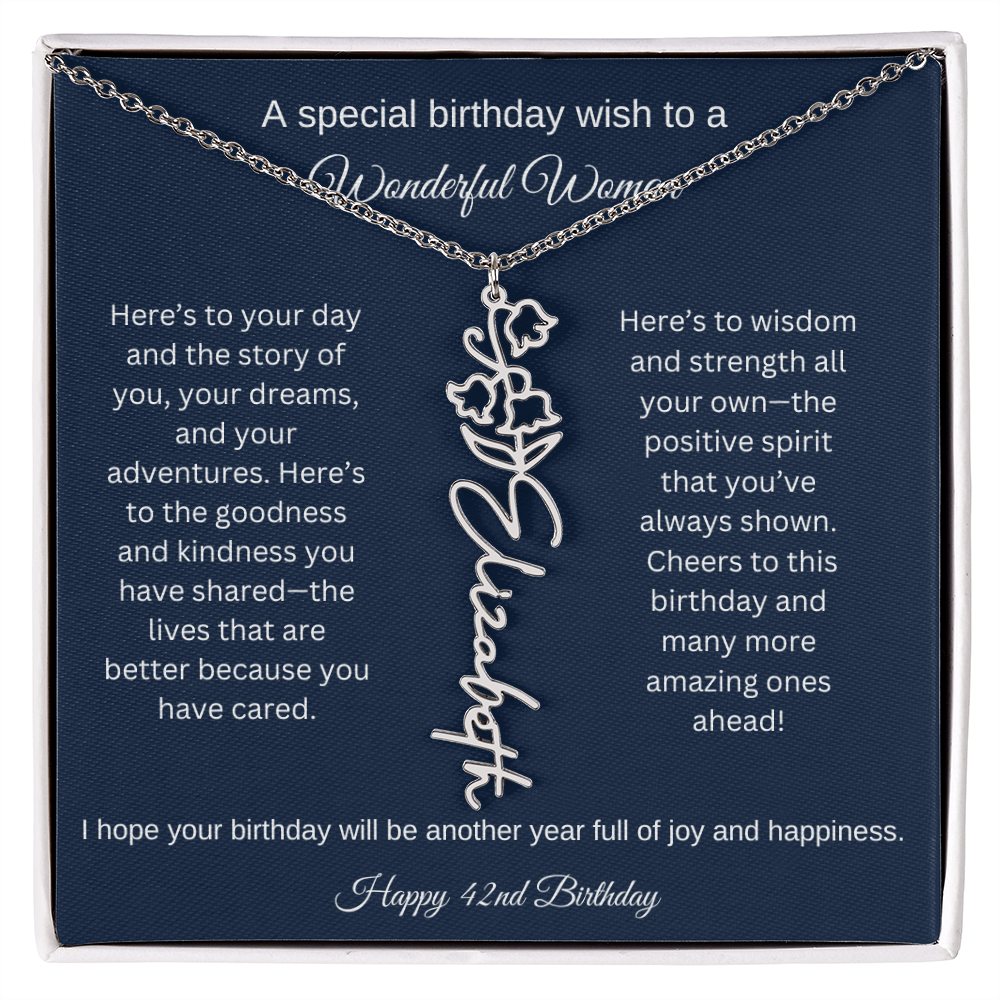 42nd Birthday Gift Idea - Flower Name Necklace