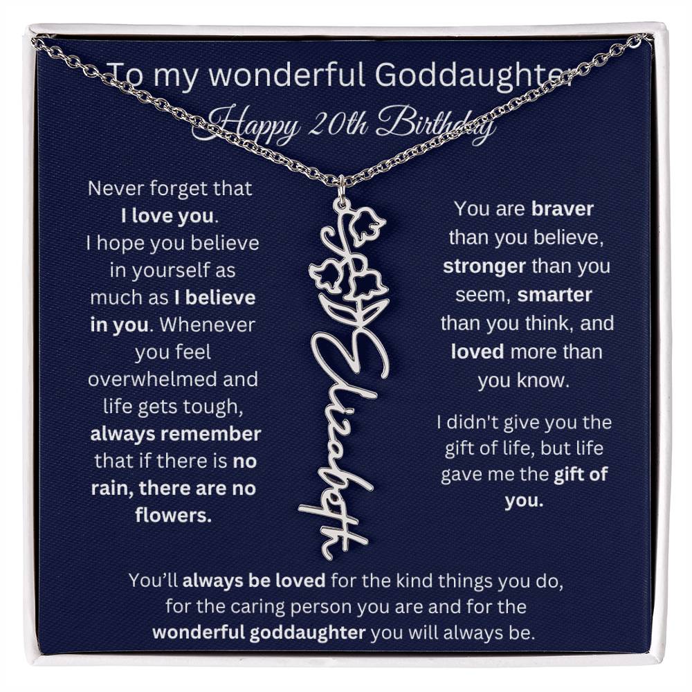 Goddaughter 20th Birthday Gift | Flower Name Necklace