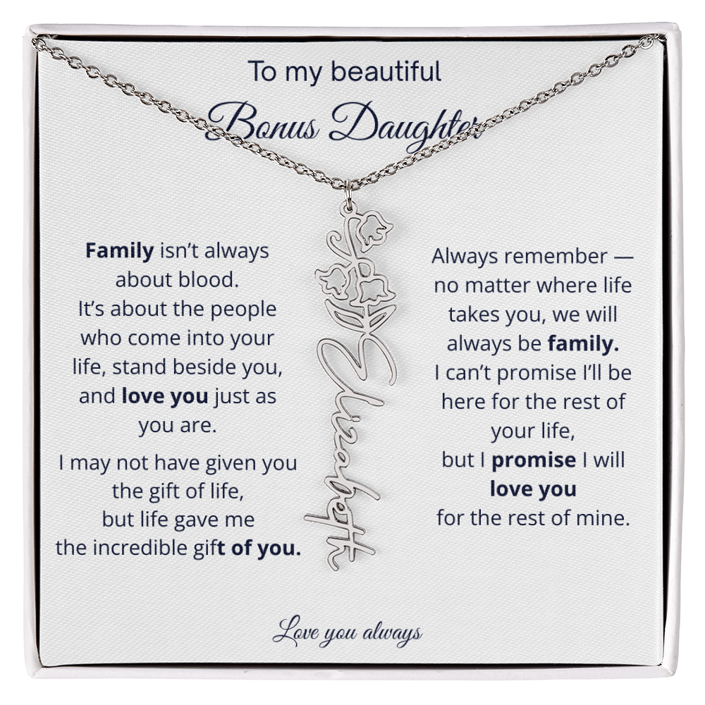 To My Beautiful Bonus Daughter | Love You Always | Birth Flower Name Necklace