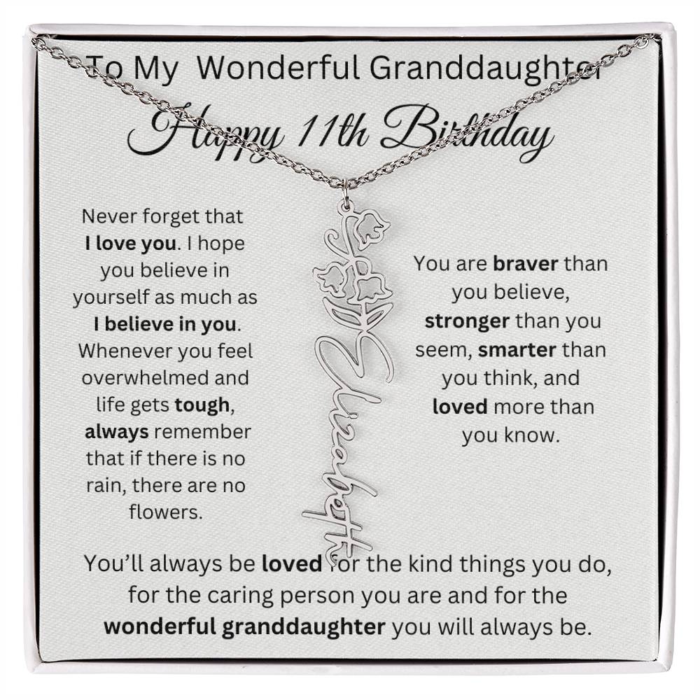 To My Wonderful Granddaughter - Happy 11th Birthday - Flower Name Necklace