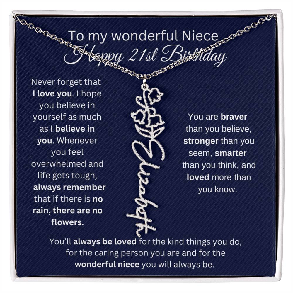 To My Wonderful Niece | Happy 21st Birthday | Flower Name Necklace
