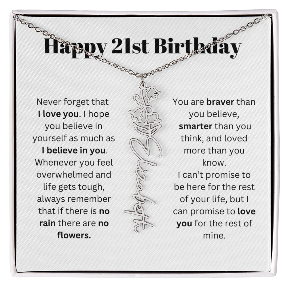 21st Personalized Birthday Gift for Her - Flower Name Necklace