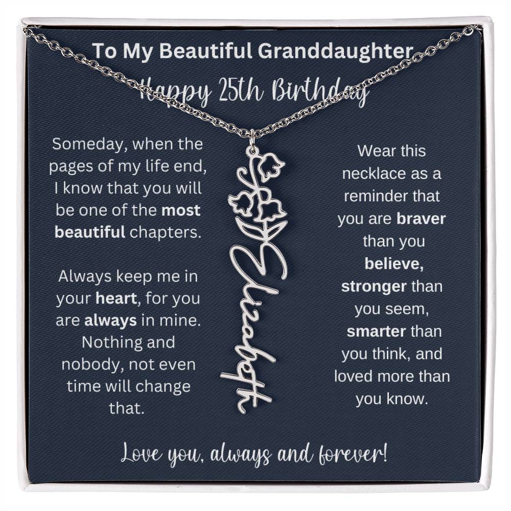 25th Birthday Gift For Granddaughter | Personalized Birth Flower Name Necklace
