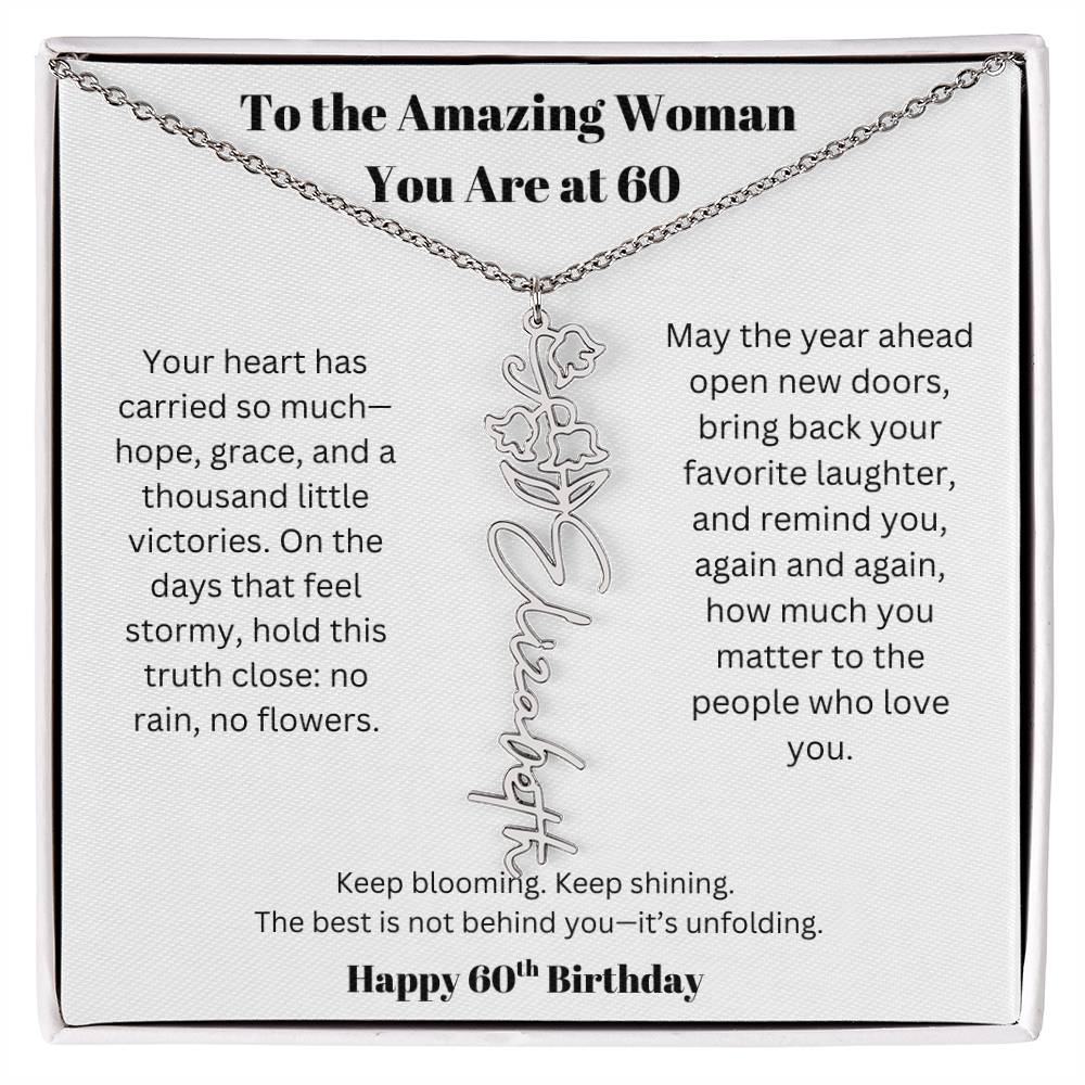 To The Amazing Woman | 60th Birthday Keepsake Jewelry | Flower Name Necklace