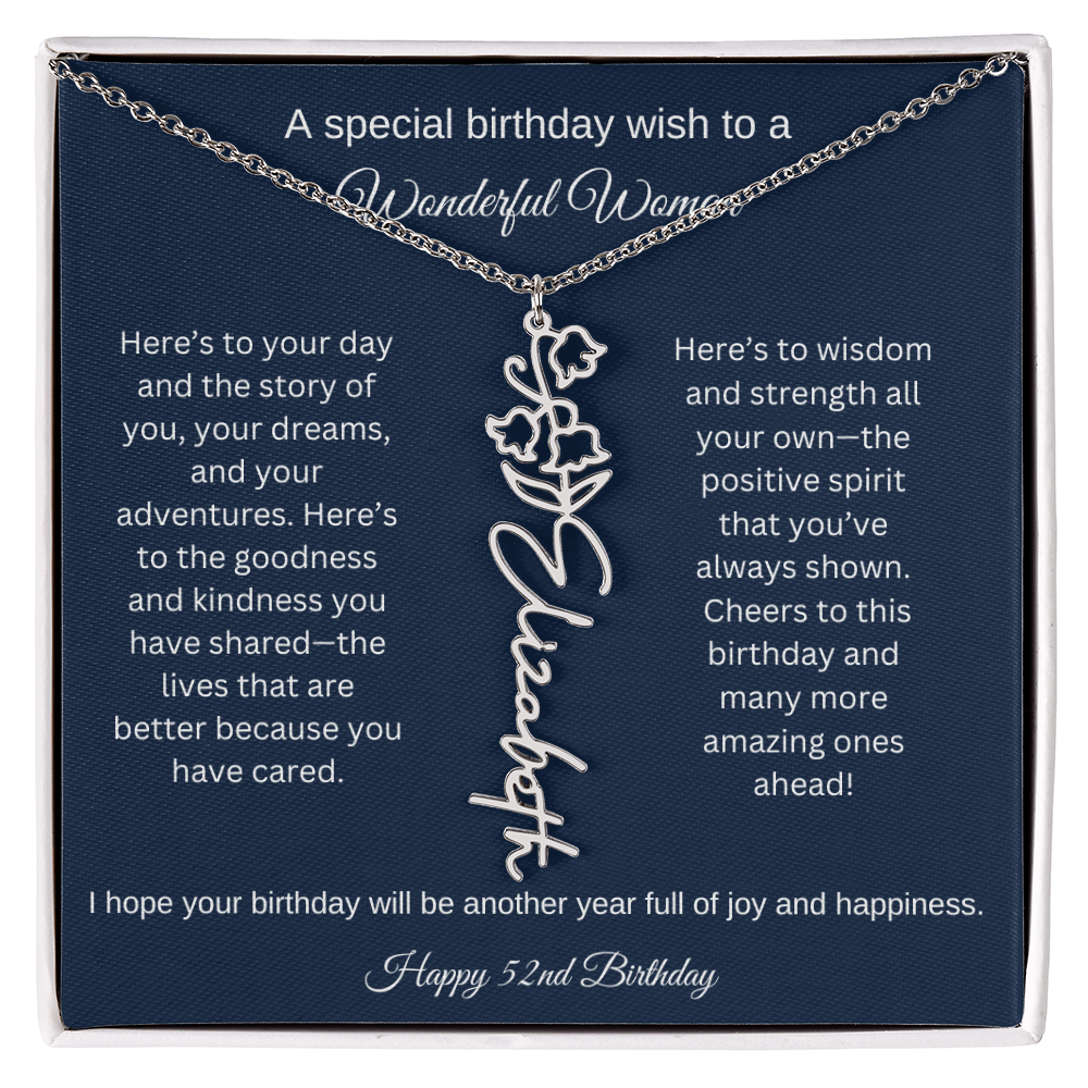 52nd Birthday Gift Idea - Flower Name Necklace