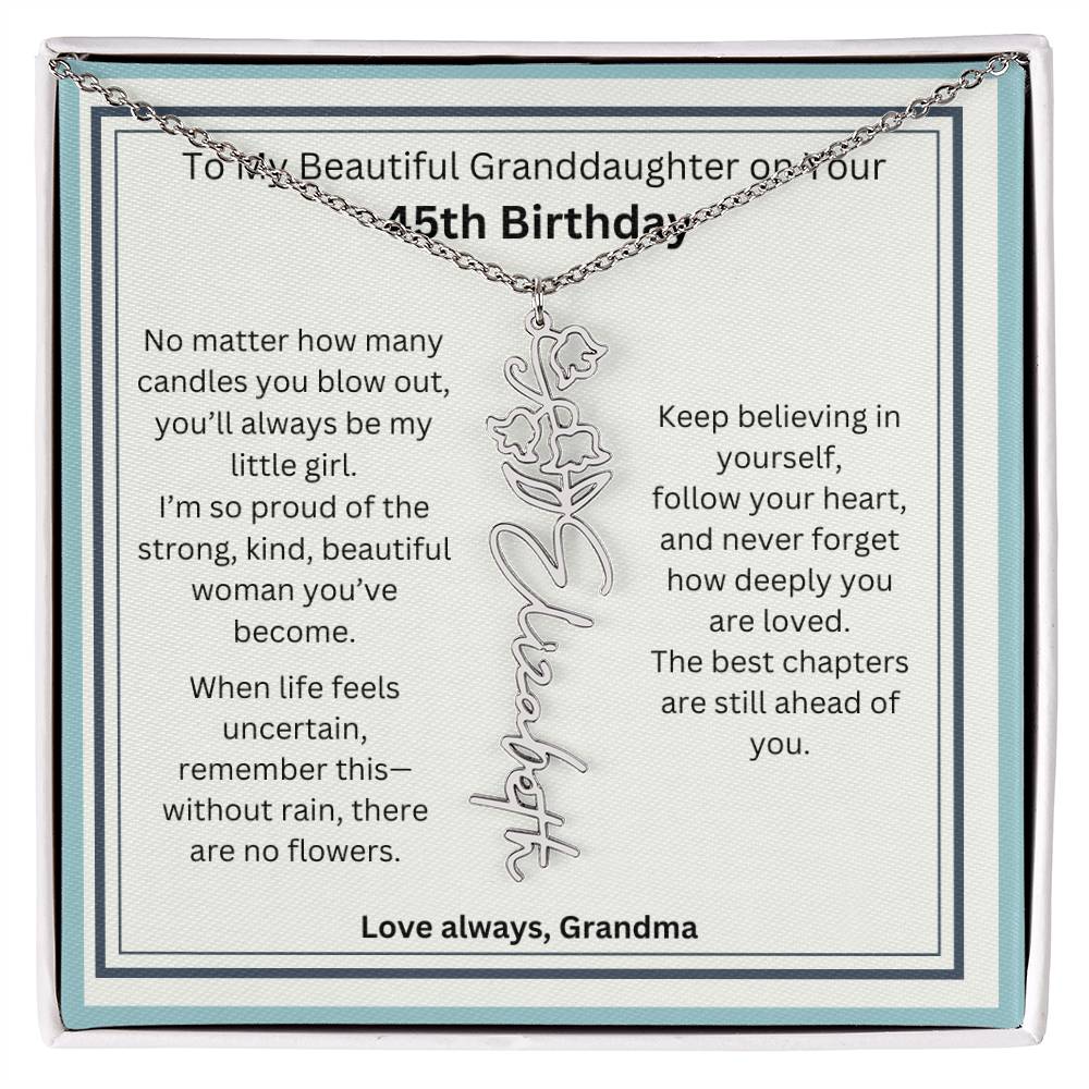 45th Birthday Gift for Granddaughter - Birth Flower Name Necklace