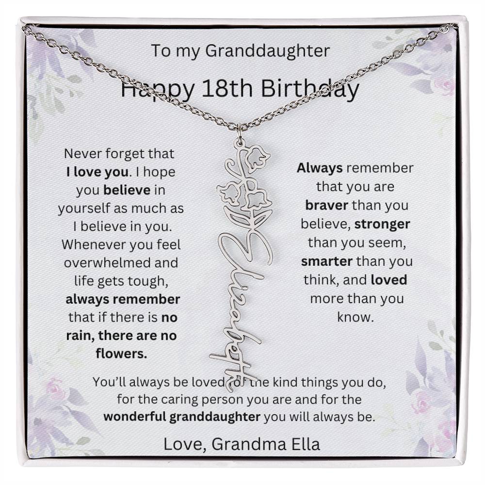 To My Granddaughter - Happy 18th Birthday | Flower Name Necklace