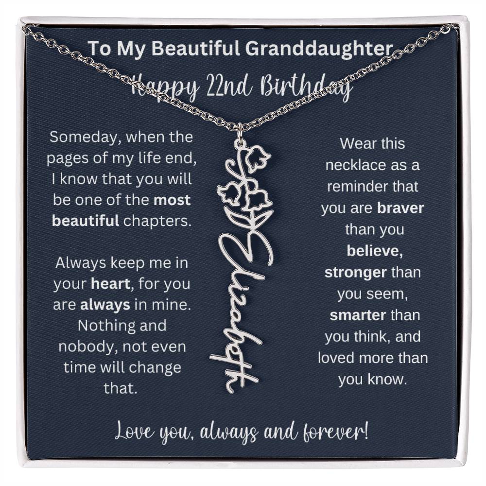 22nd Birthday Gift For Granddaughter | Personalized Birth Flower Name Necklace