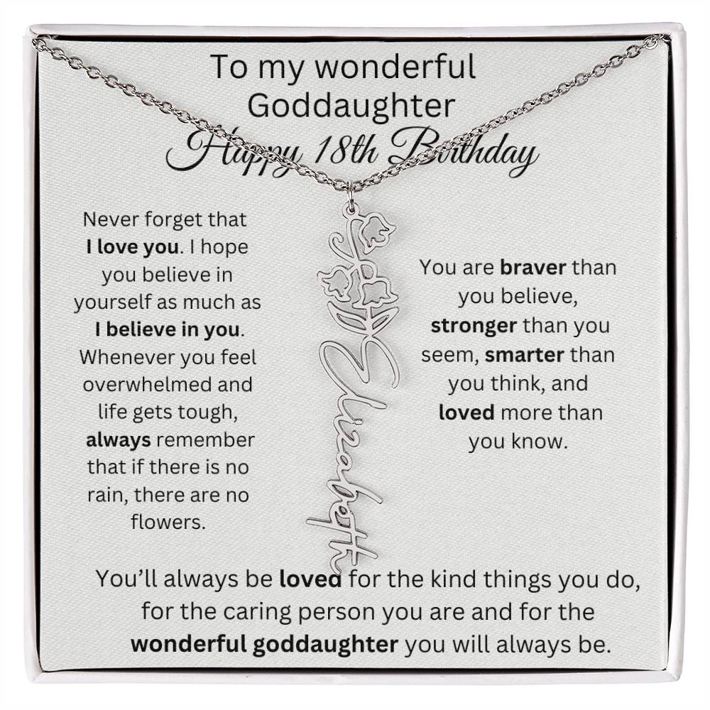 To My Wonderful Goddaughter - Happy 18th Birthday - Flower Name Necklace