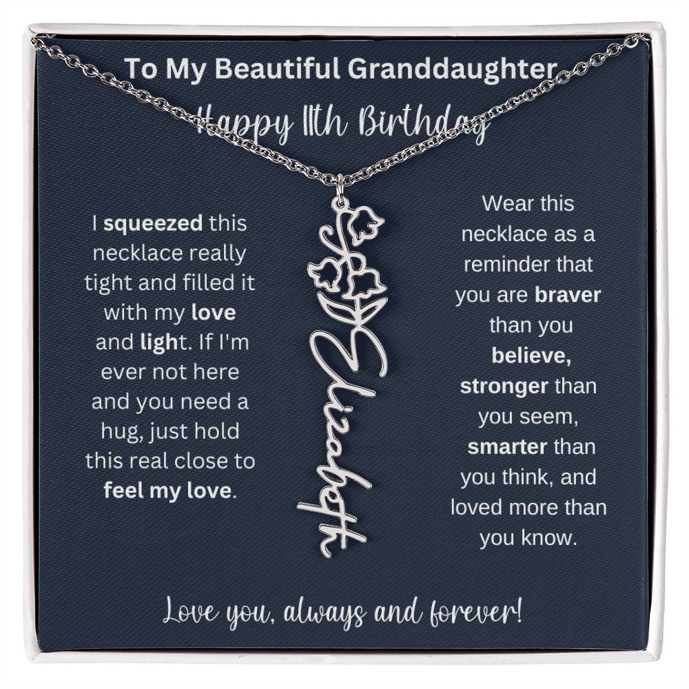 Flower Name Necklace 11th Birthday Necklace Gift To My Granddaughter