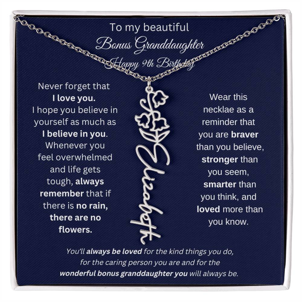 9th Birthday Bonus Granddaughter Gift | Personalized Flower Name Necklace