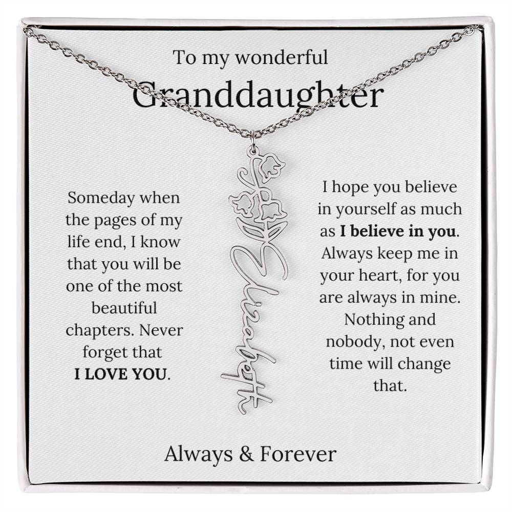Granddaughter Personalized Keepsake Birth Flower Name Necklace