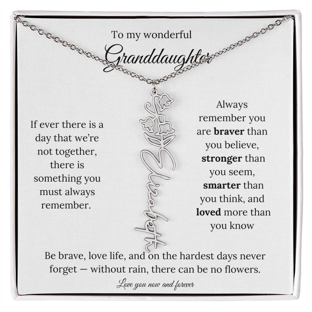 Birth Flower Necklace for Granddaughter | Personalized Engraved Floral Pendant Gift for Birthday / Keepsake