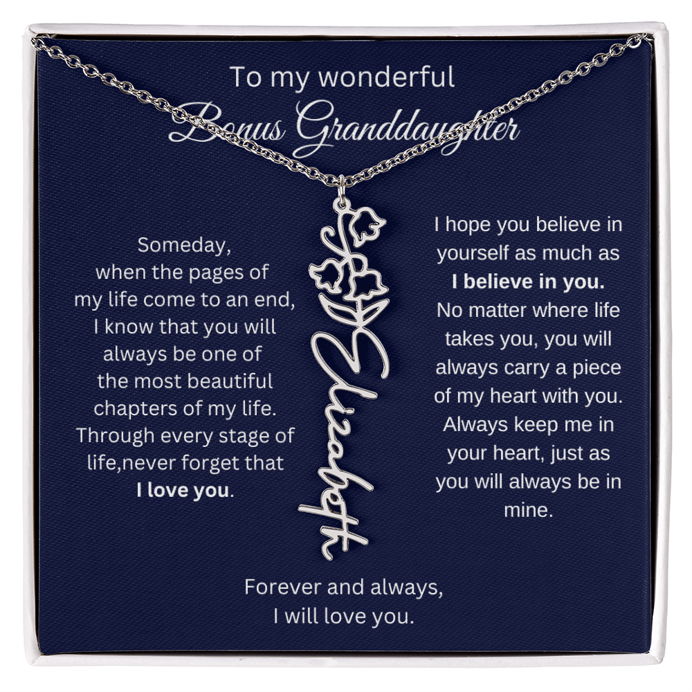 To My Bonus Granddaughter Jewelry Gift - Birth Flower Name Necklace
