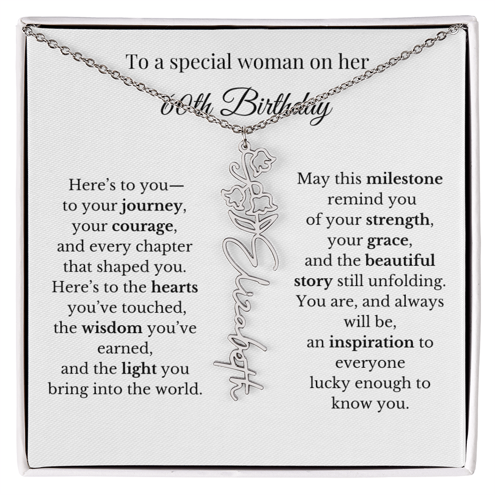 60th Birthday Gift To A Special Woman | Personalized Birth Flower Name Necklace