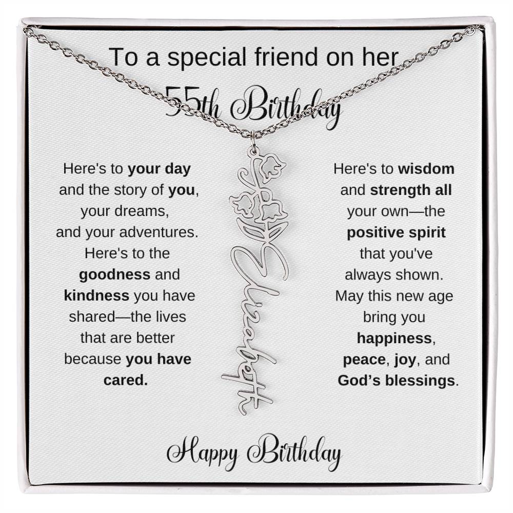 To A Special Friend | Happy 55th Birthday | Flower Name Necklace