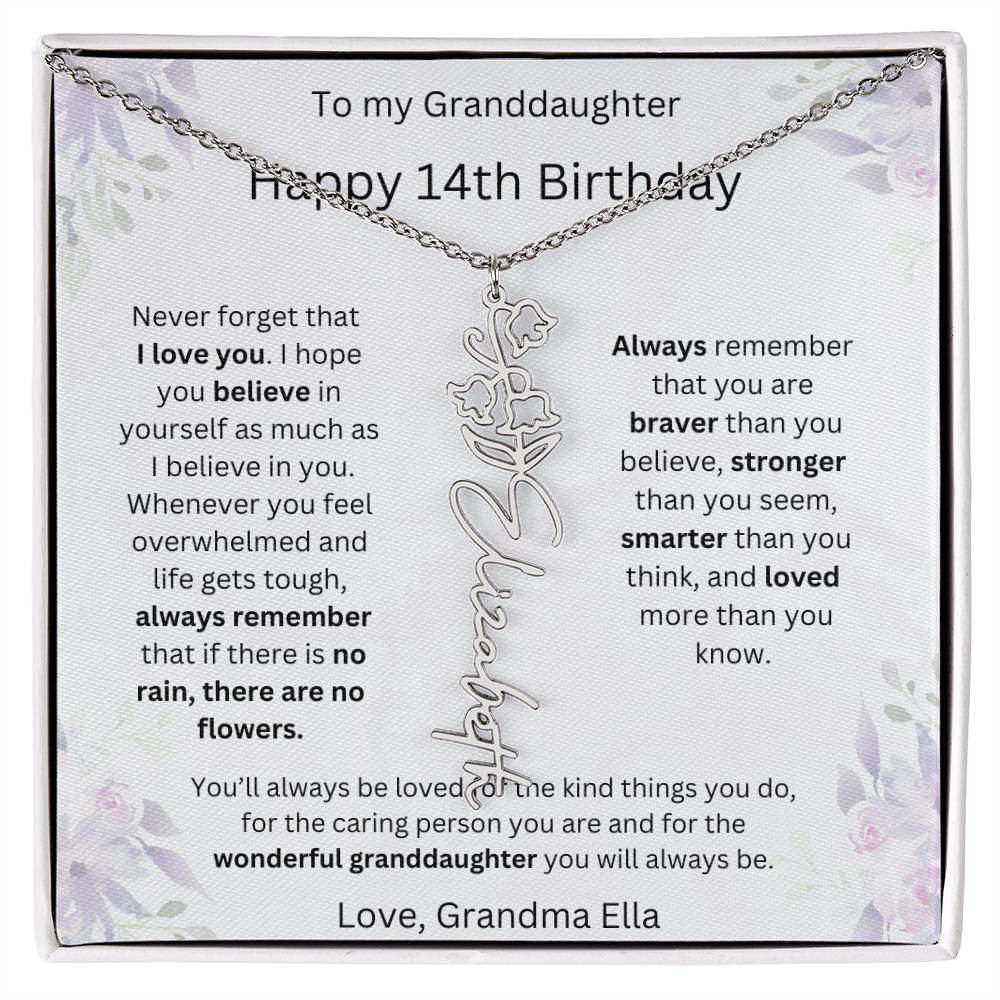 To My Granddaughter - Happy 14th Birthday | Flower Name Necklace
