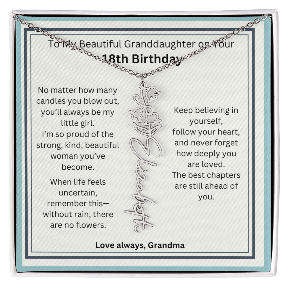 18th Birthday Gift for Granddaughter - Birth Flower Name Necklace